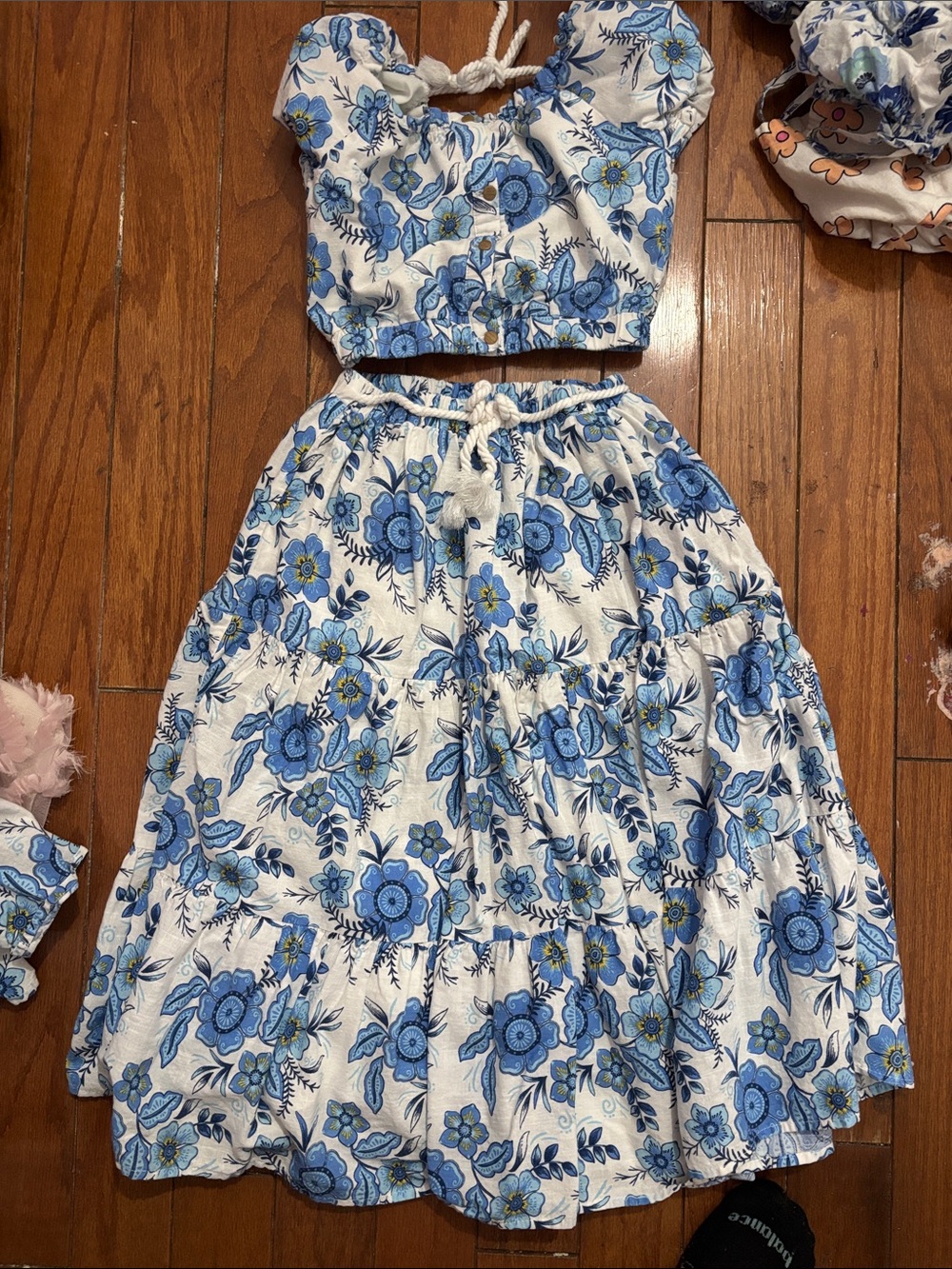 Haute Hippie White and Blue Floral Two-Piece Girls Dress Set